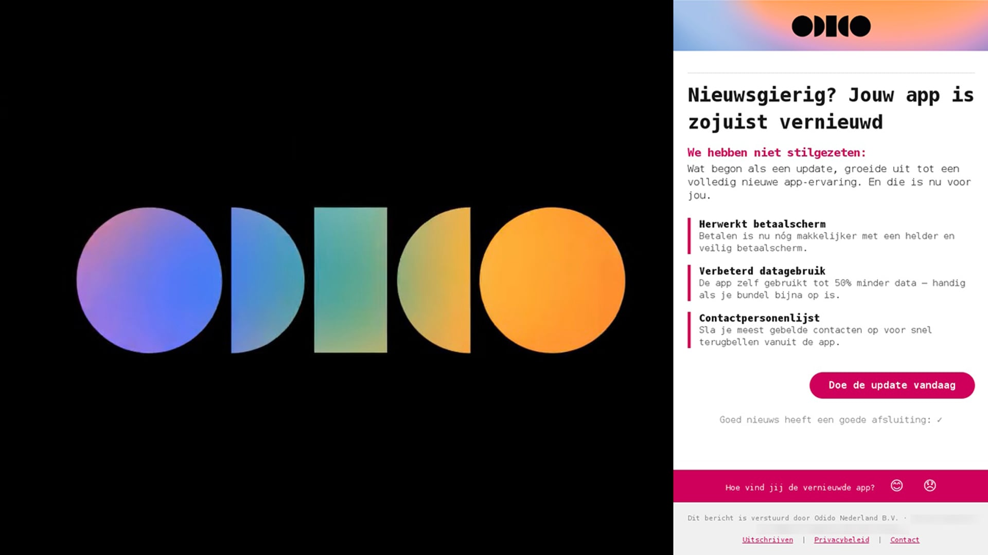Afbeelding van Waarschuwing voor 'Odido'-phishingmail over vernieuwde Odido-app