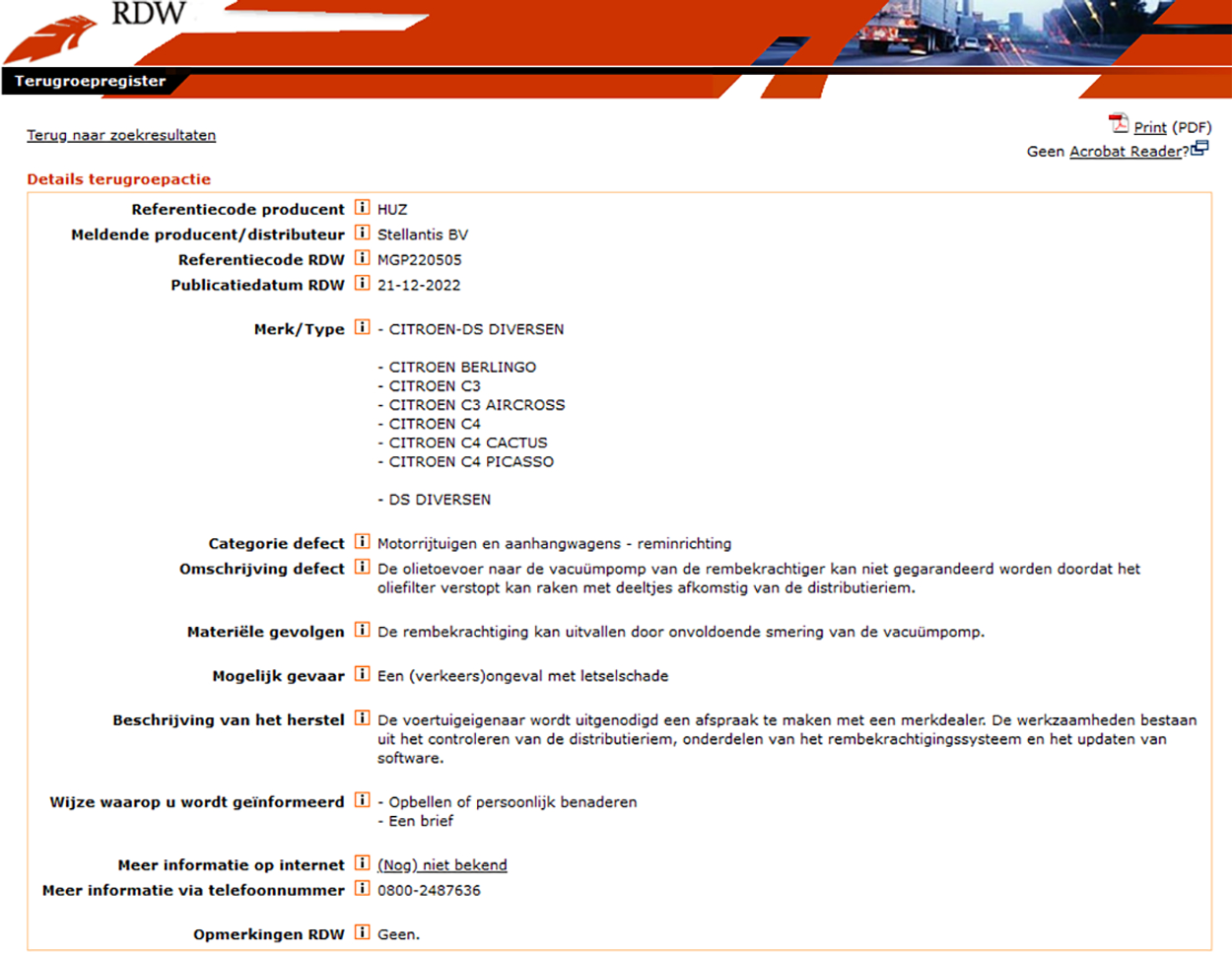 rdw terugroeppagina Citroen