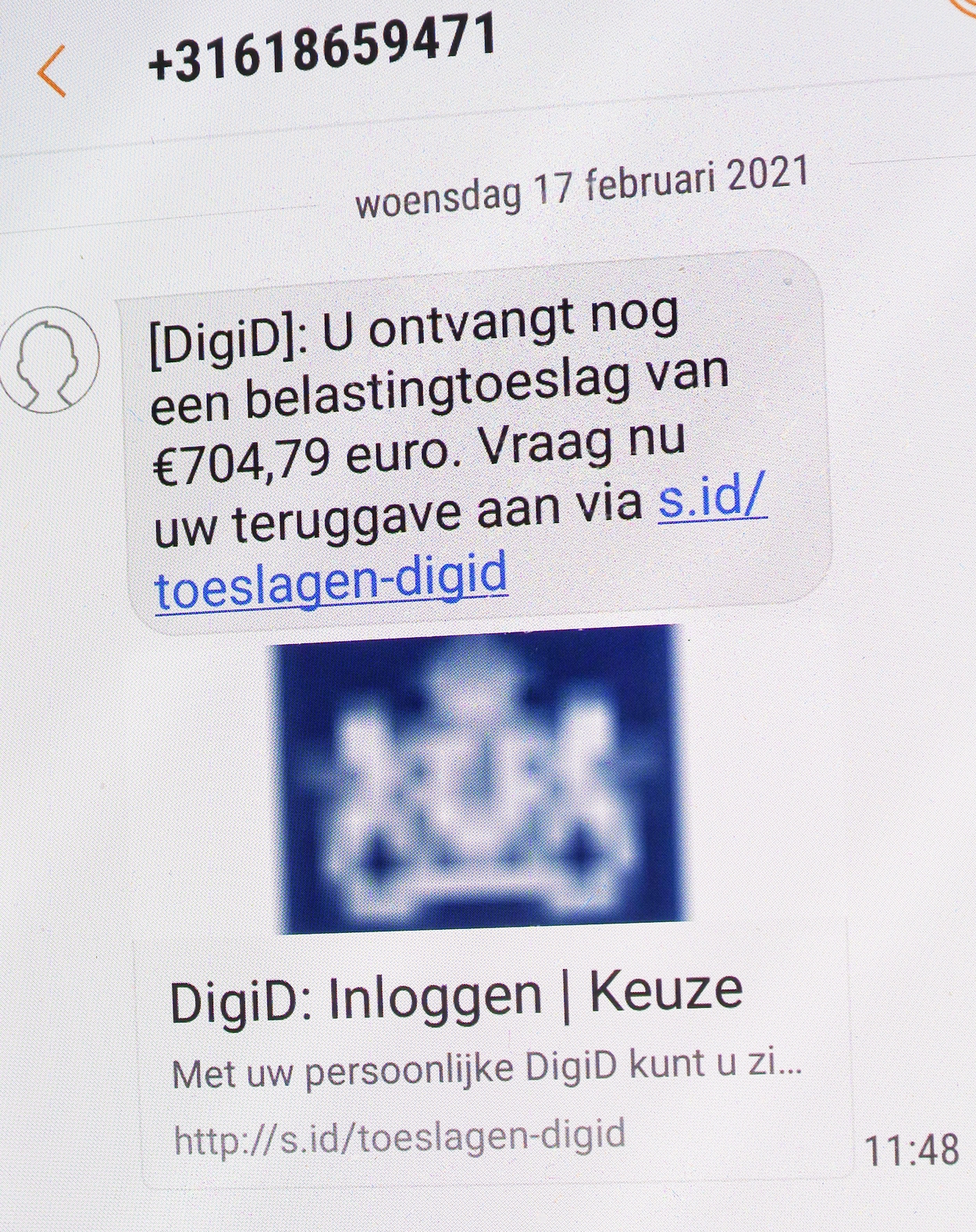 phishing naar DigiD via sms