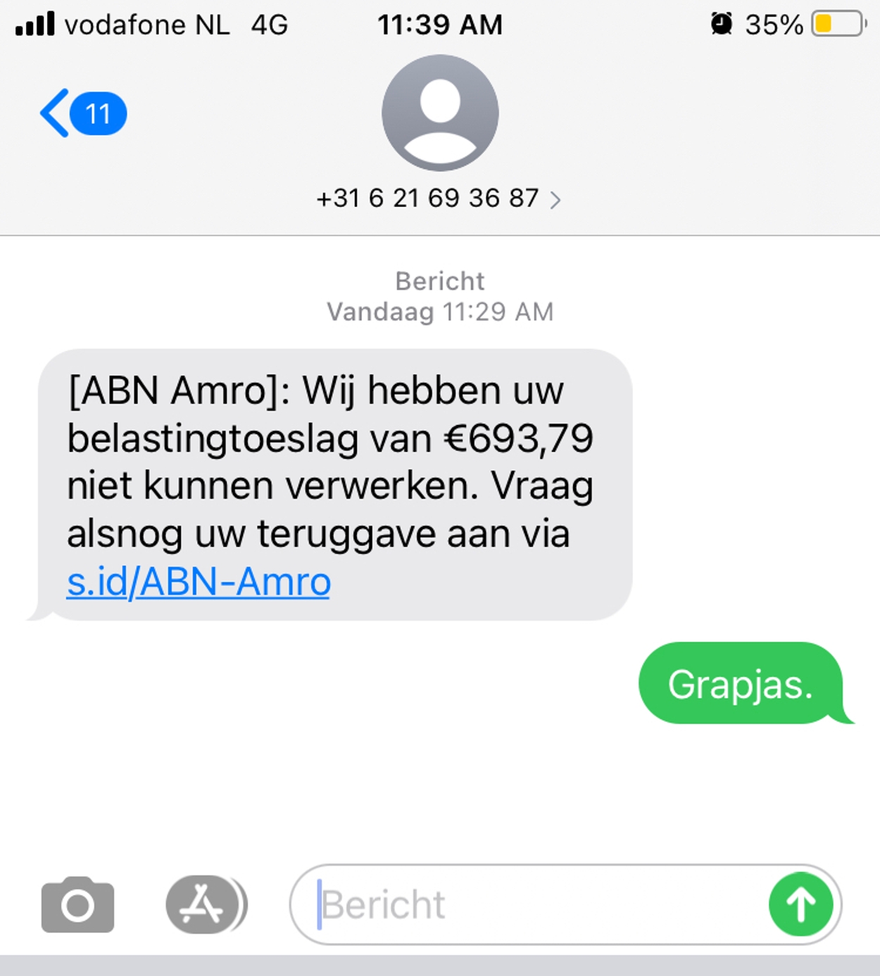 ABN AMRO phishingsms januari 2021