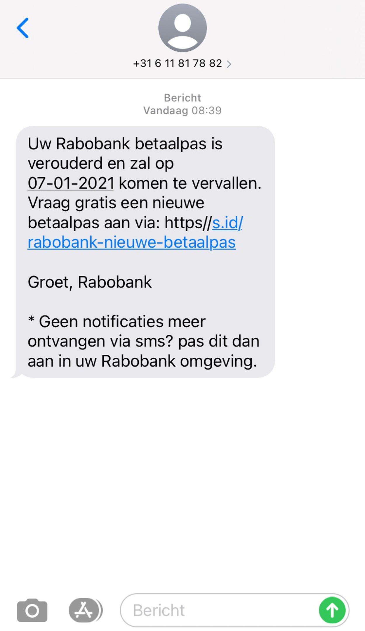 phishing sms rabobank januari 2021