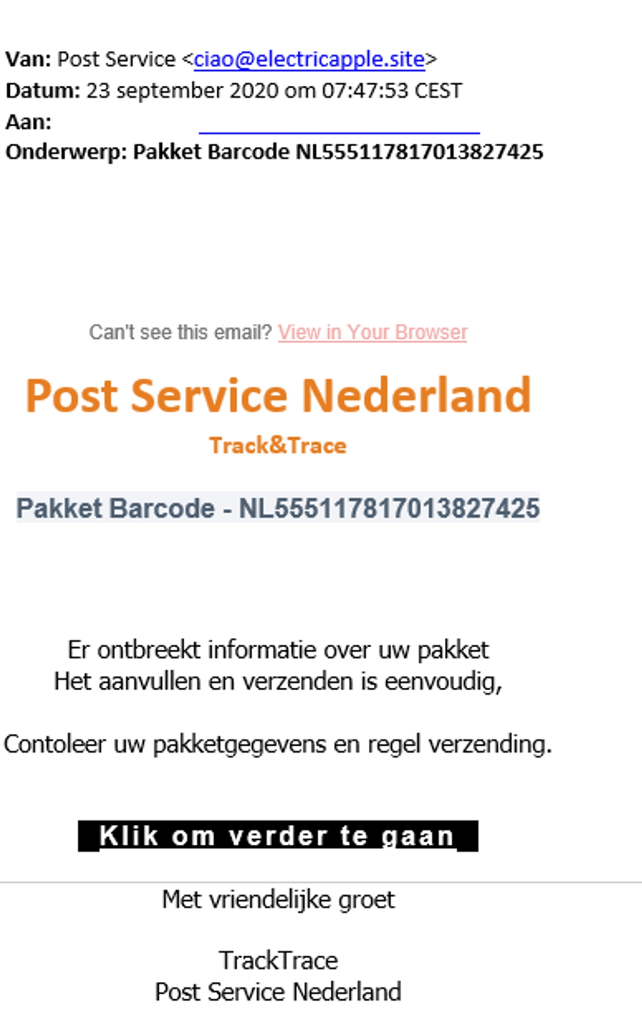 Post Service Nederland nepmail