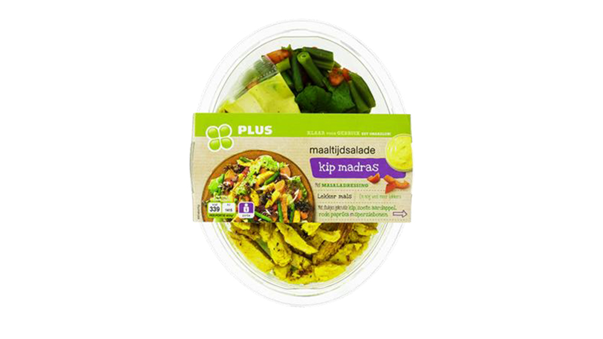 veiligheidswaarschuwing plus maaltijdsalade kip madras allergenen