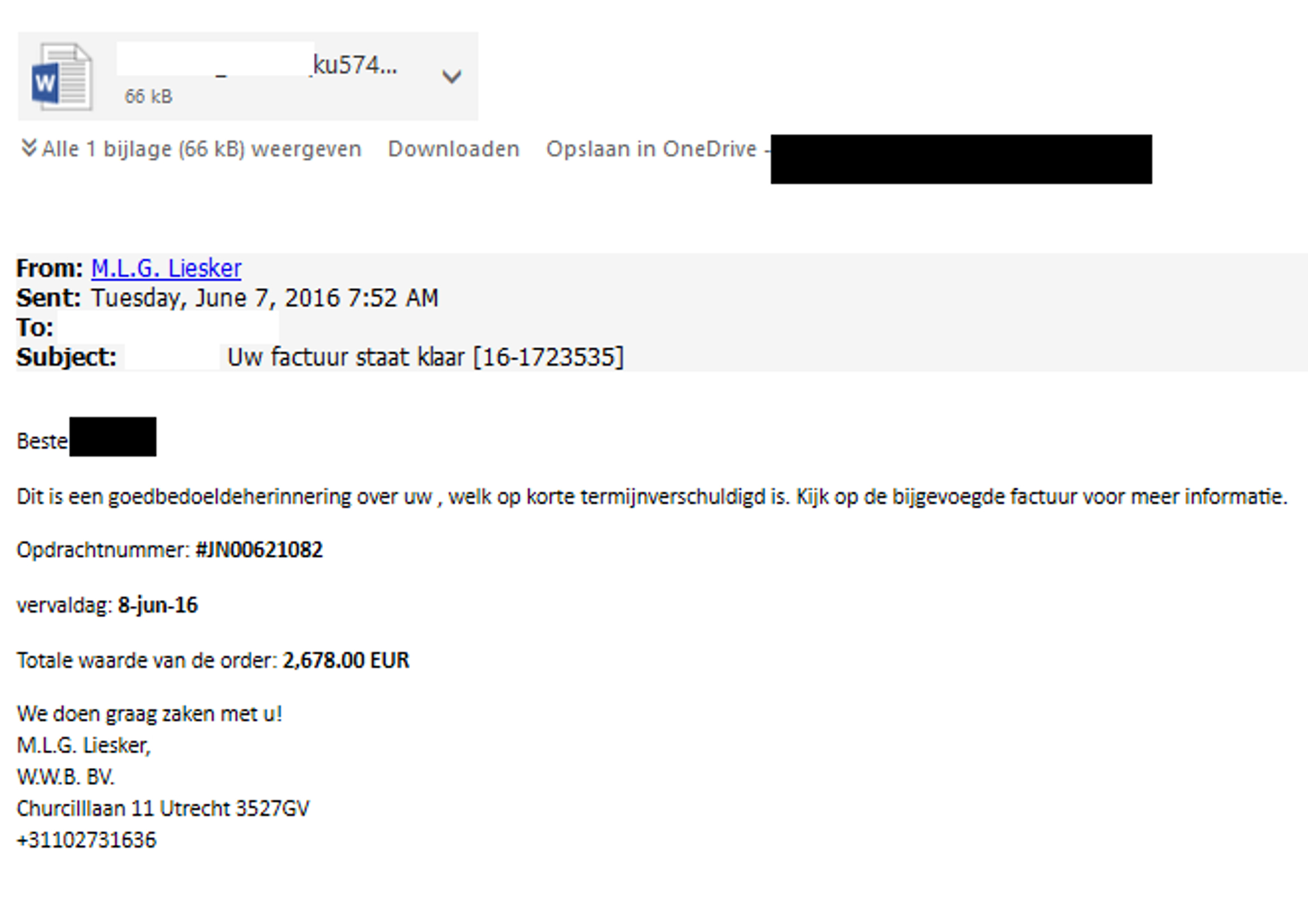 Uw factuur staat klaar WORD phishing