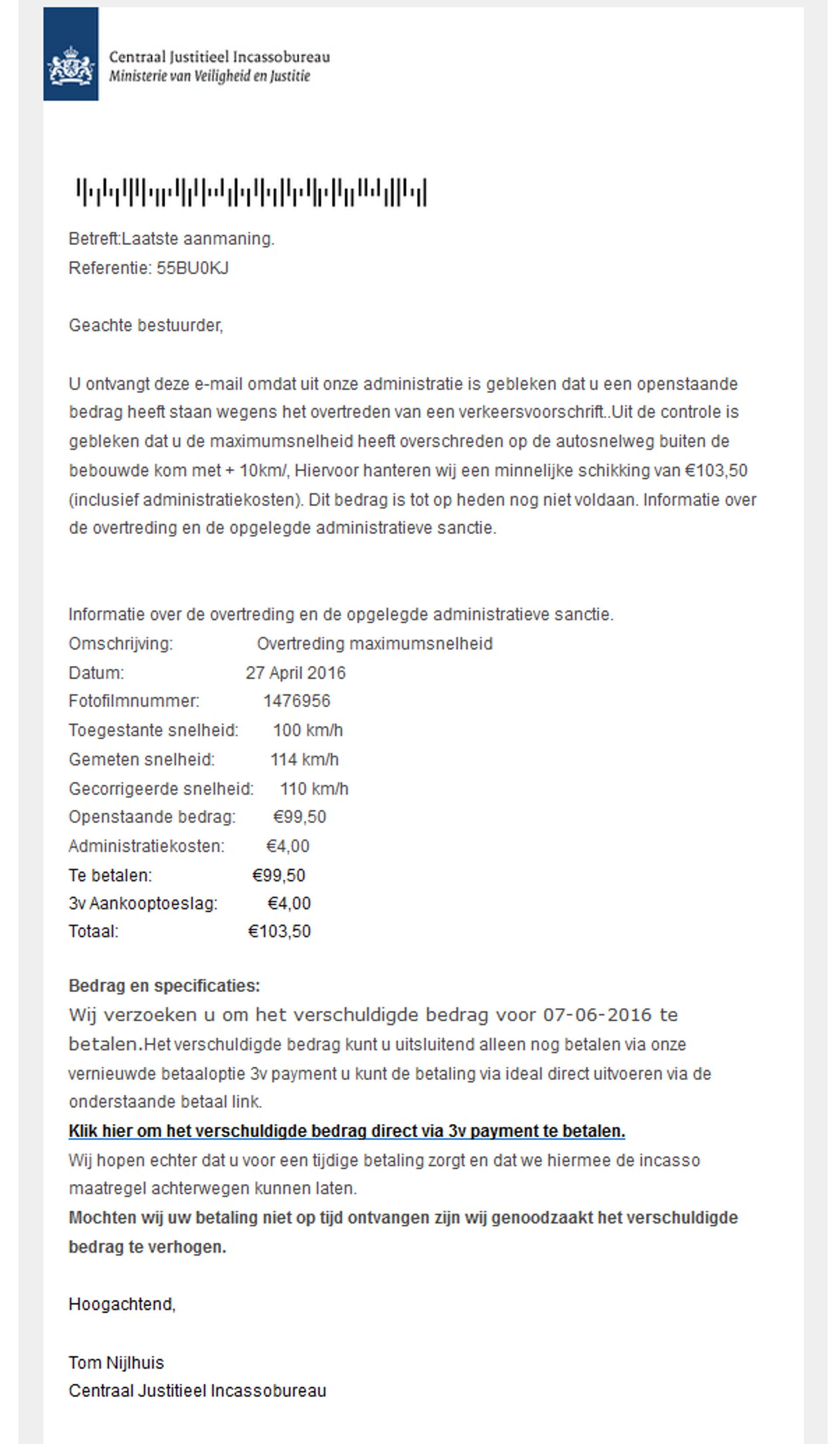 CJIB laatste aanmaning phishing