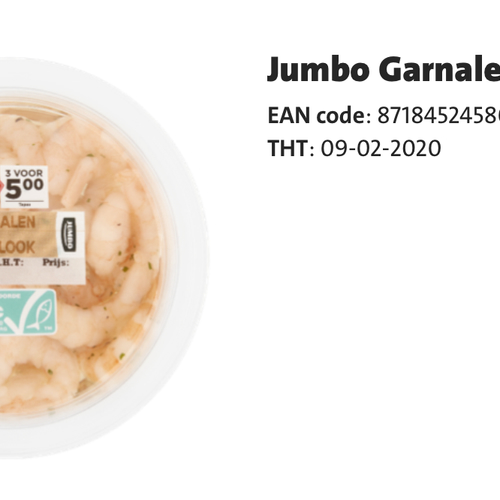 Terugroepactie: Knoflookgarnalen van de Jumbo