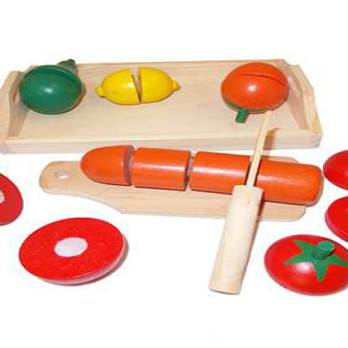 Veiligheidswaarschuwing Playwood snijfruit op dienblad