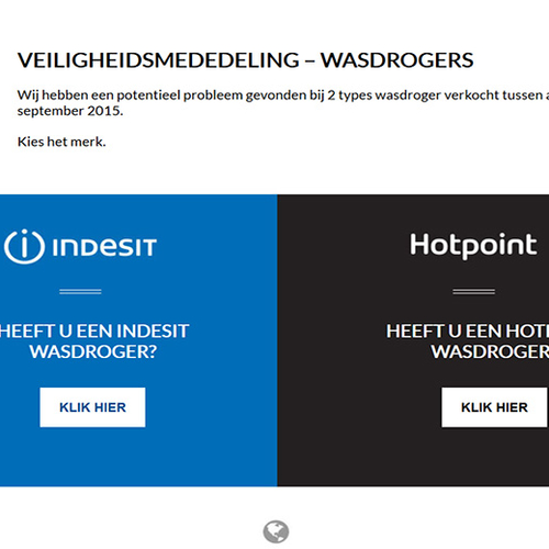 Mogelijk brandgevaar bij verschillende modellen wasdrogers Indesit of Hotpoint