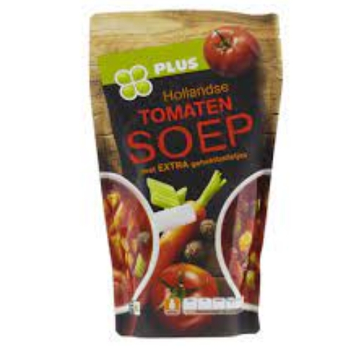Waarschuwing: tomatensoep Plus kan hard plastic bevatten