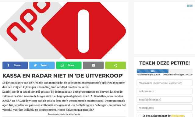 Afbeelding van Teken de petitie tegen de ‘uitverkoop van Kassa en Radar’